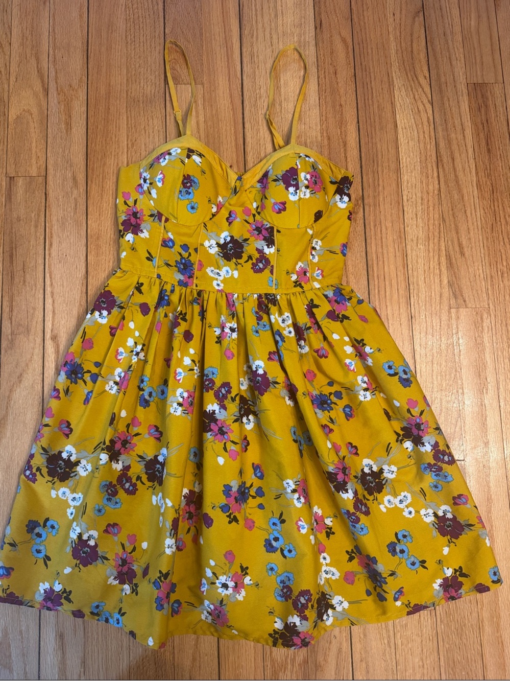 Babydoll Dress Women’s Cottage Mustard Floral Fit-and-Flare Mini Dress S